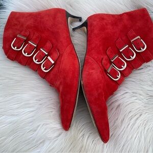 JOIE CALINDA RED ANKLE BUCKLE BOOTIES KITTEN HEEL 39.5